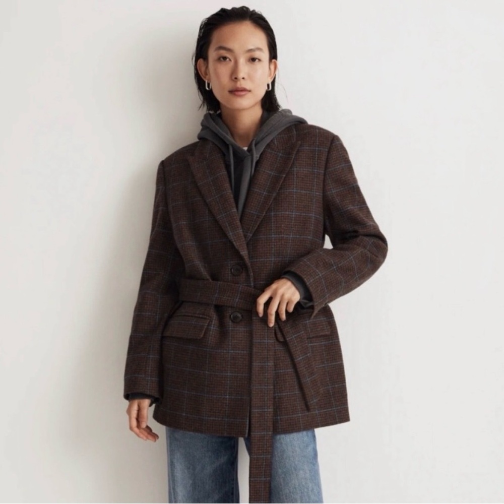 Madewell The Bedford Oversized Belted Blazer Wool Plaid Size 4